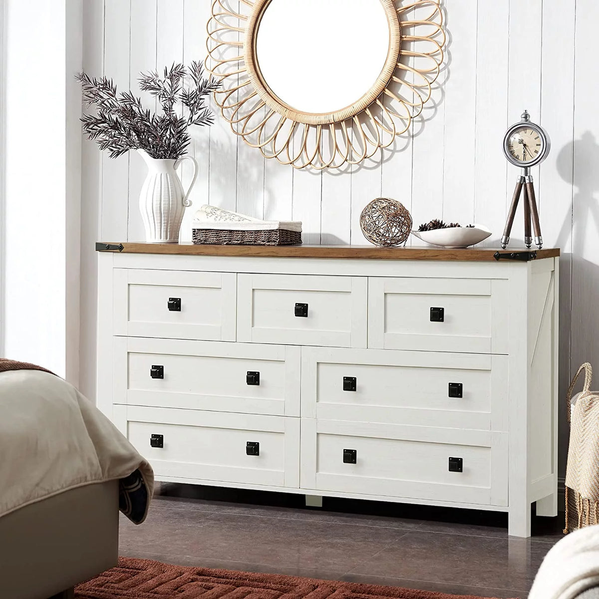 Light Rustic Oak 7 Drawer Dresser Storage Cabinet U14697