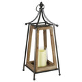 Antiqued Wood and Metal Tented Candle Lantern with LED Candle, 20.5 Inches, Natural, Beige K694950