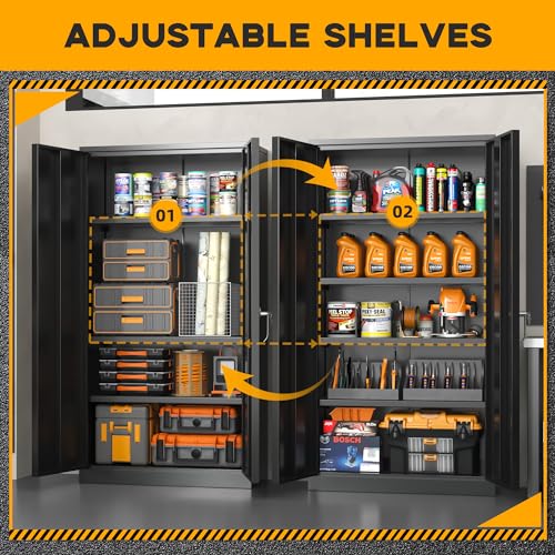 Black Metal Lockable Storage Cabinet with Adjustable Shelves G171