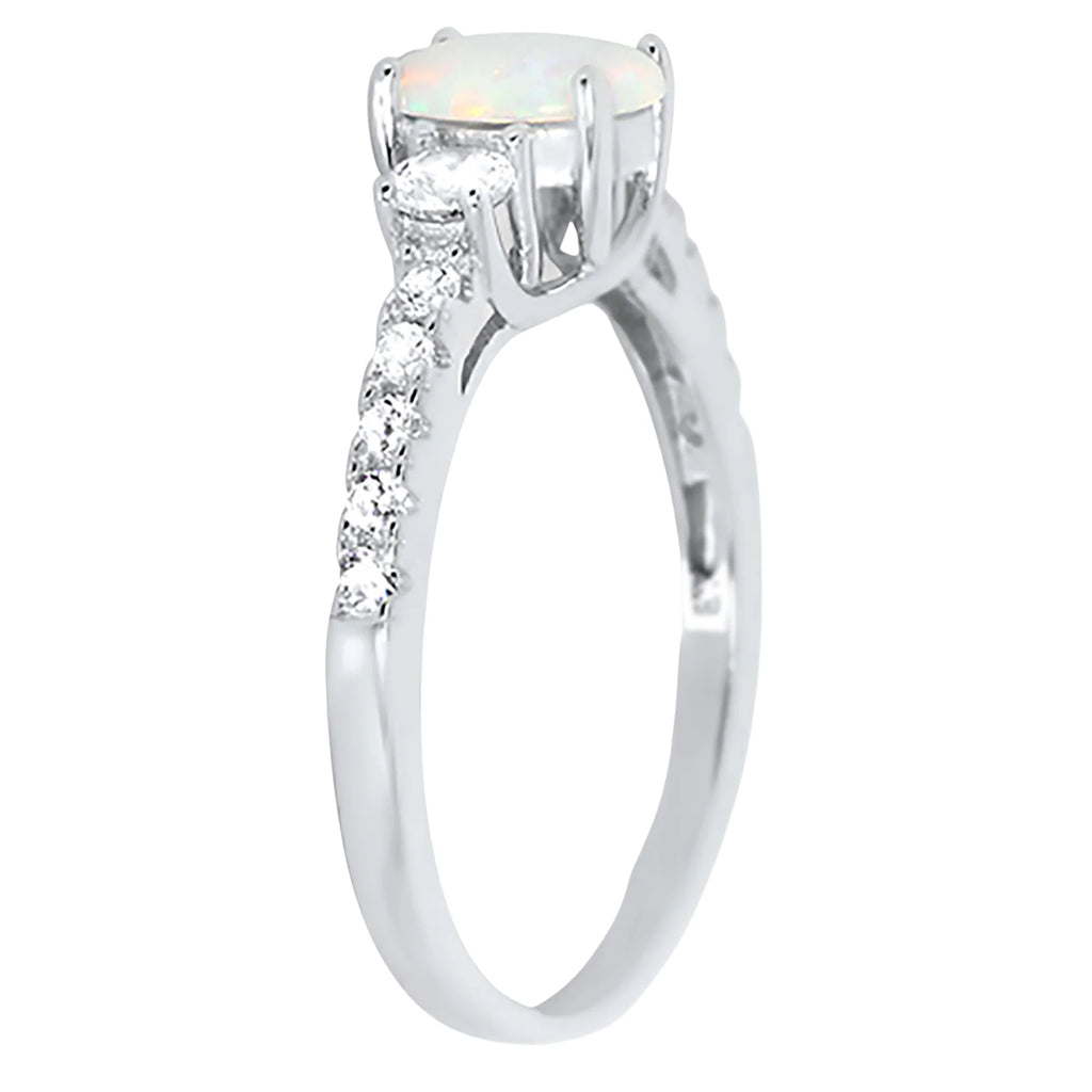 3 Stone Created Opal Engagement Ring Size 7 Q119