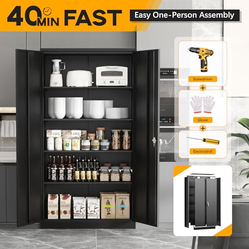 Black Metal Lockable Storage Cabinet with Adjustable Shelves G171