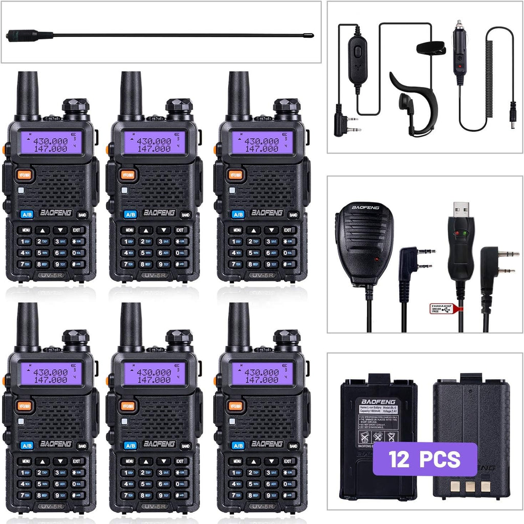 6 Pack Ham Radio with Programming Cable, Antennas, Mics, and Batteries A19157