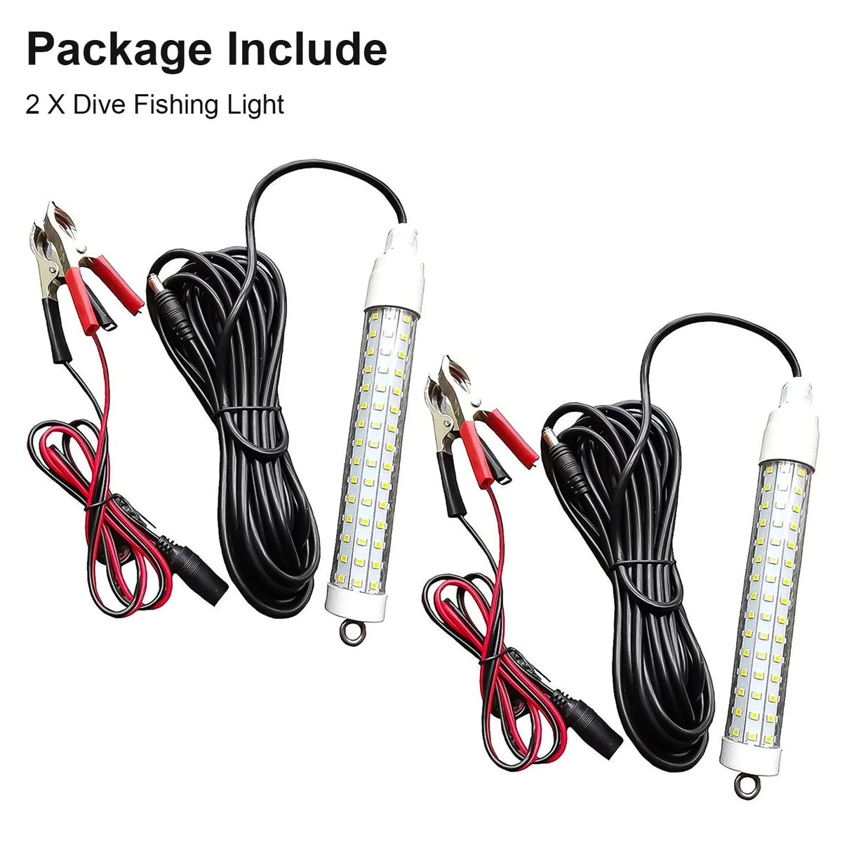 2Pcs Underwater Night Fishing Light, 12V 10.5W 120LED 1000 Lumen Green Submersible Fishing Light P2397