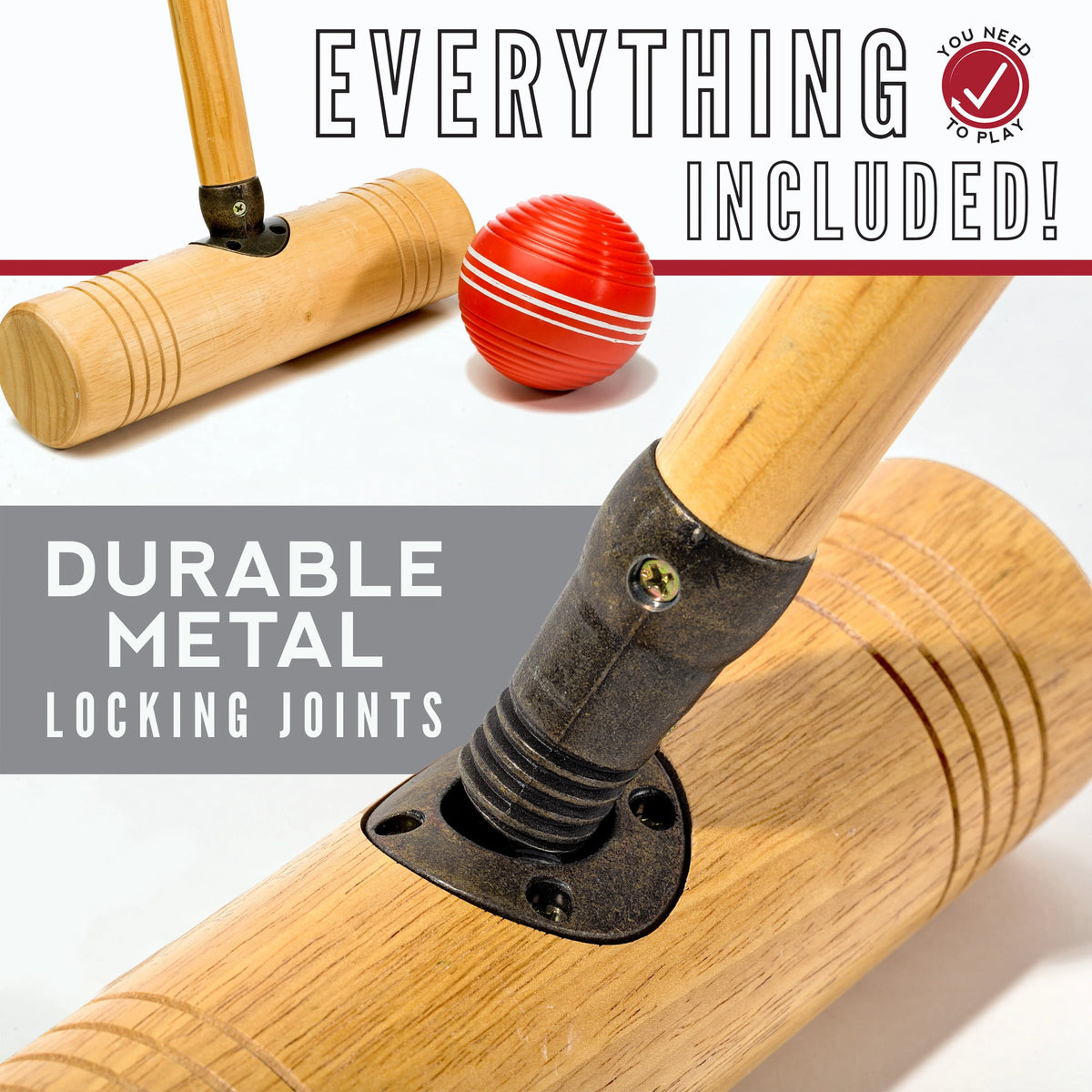 6 Croquet Wood Mallets and All Weather Balls Set U9780