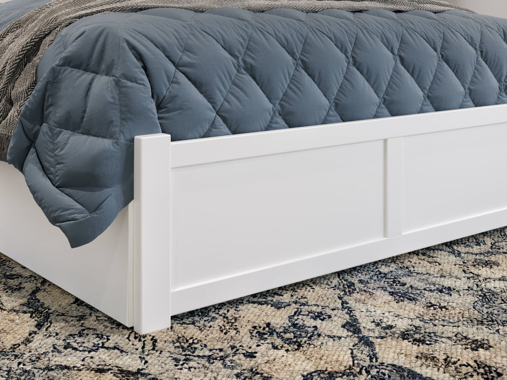 White Solid Wood Platform Bed with Footboard & Twin XL Trundle, Queen N430394