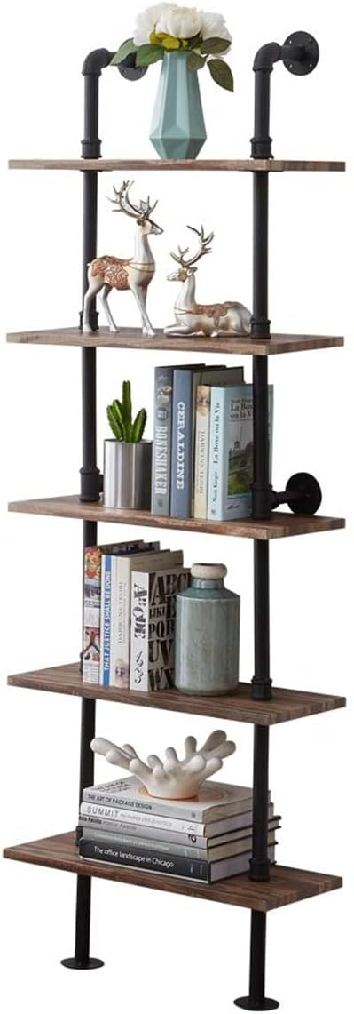 Rustic Industrial 5-Shelf Ladder Bookcase W300531