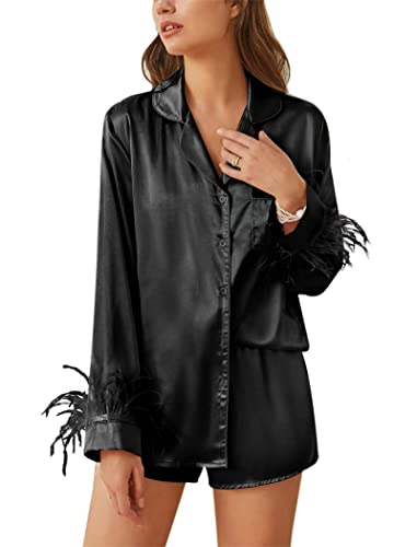 Women's Silk Satin Pajama Set Long Sleeve Sleepwear G735092