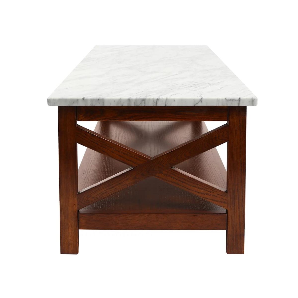 44" Rectangular White Marble Coffee Table with Solid Wood Legs I97953