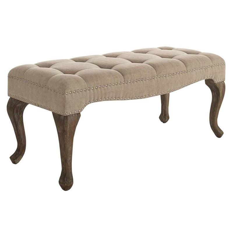 Washed Natural Linen Nailhead Bedroom Bench Q6691