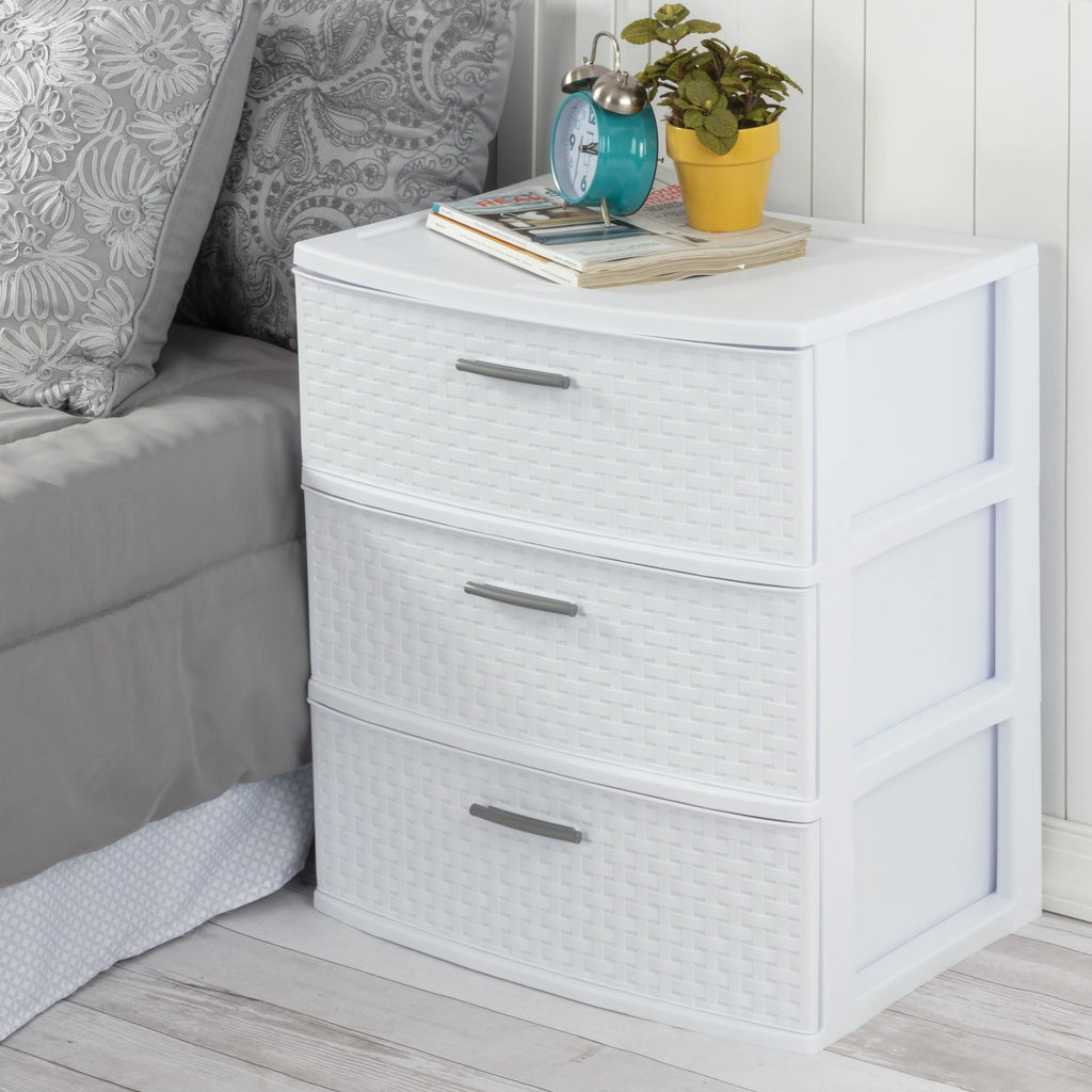 3 Drawer Wide Weave Tower White M3264