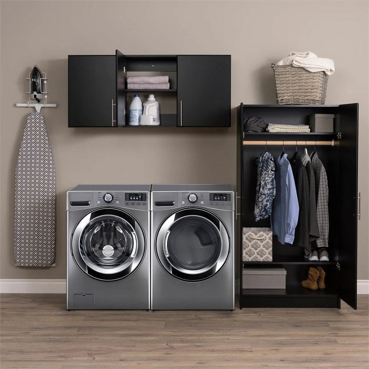 Black 2 Piece Wood Wall Cabinet Set with Adjustable Shelf R8755