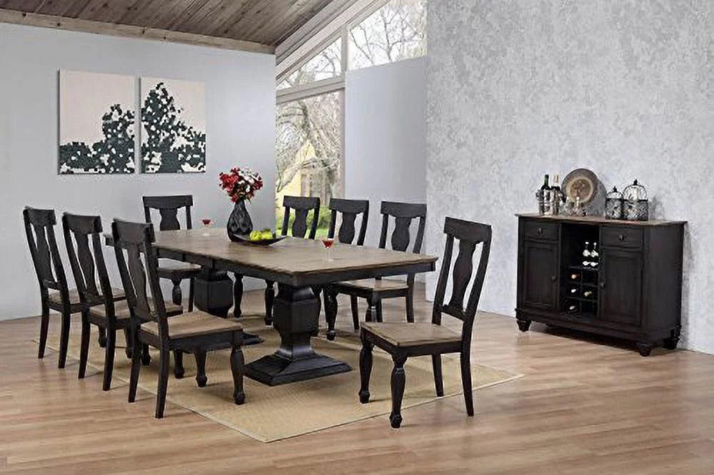 Charcoal Oak Wood Dining Side Chairs, Set of 2 D732717