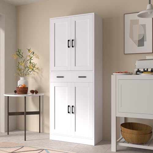 White 71" Tall Kitchen Storage Cabinet with doors and drawer M22337