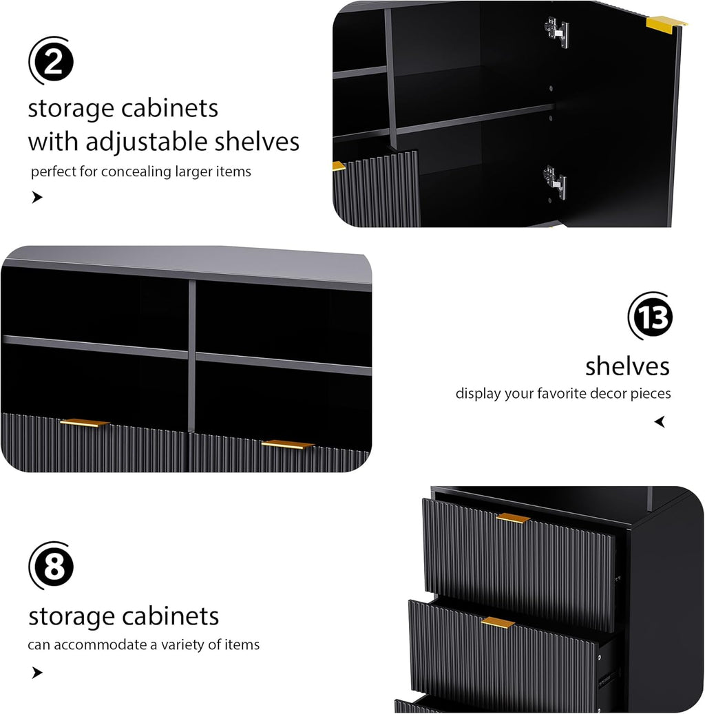 Black 4-Piece TV Stand with 13 Shelves, 8 Drawers and 2 Cabinets D967291