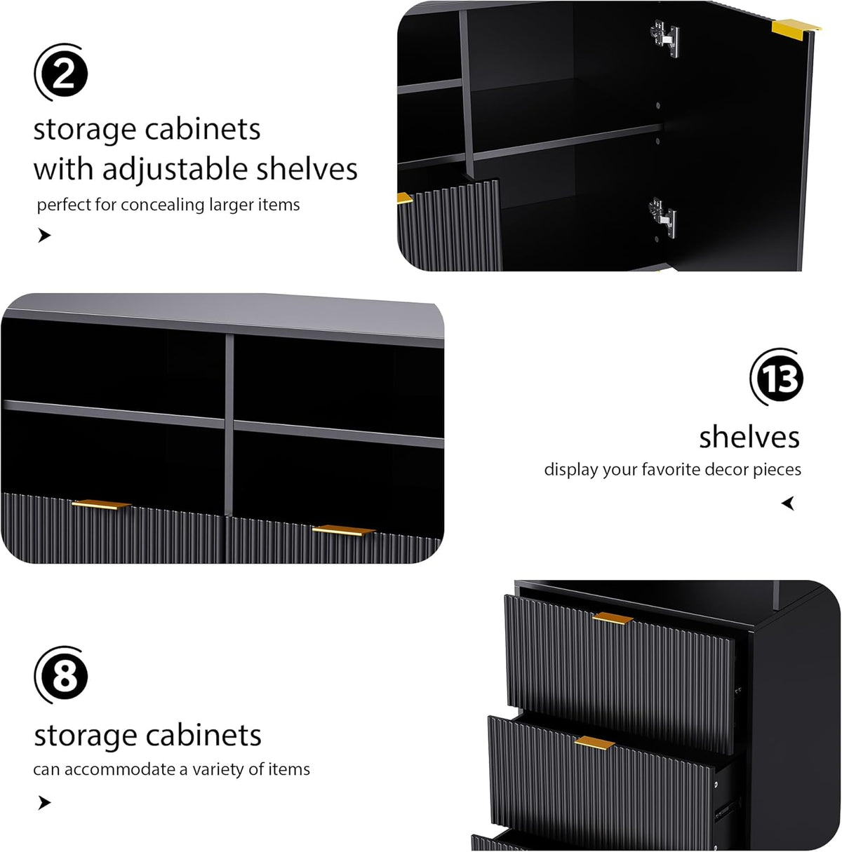 Black 4-Piece TV Stand with 13 Shelves, 8 Drawers and 2 Cabinets D967291