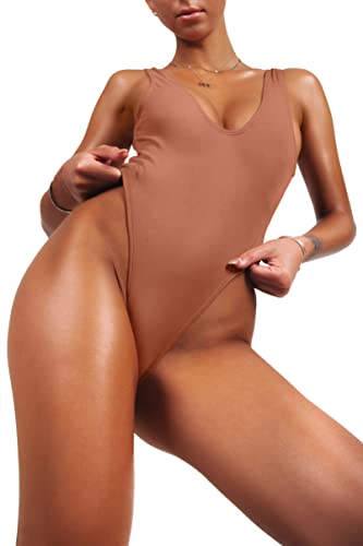 One Piece Swimsuit High Cut Low Back Retro K290589