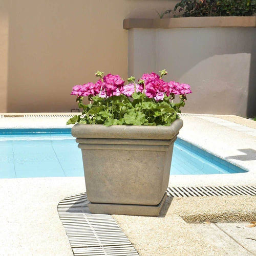 18-1/2 in. Square Cast Stone Planter with Attached Saucer X3244