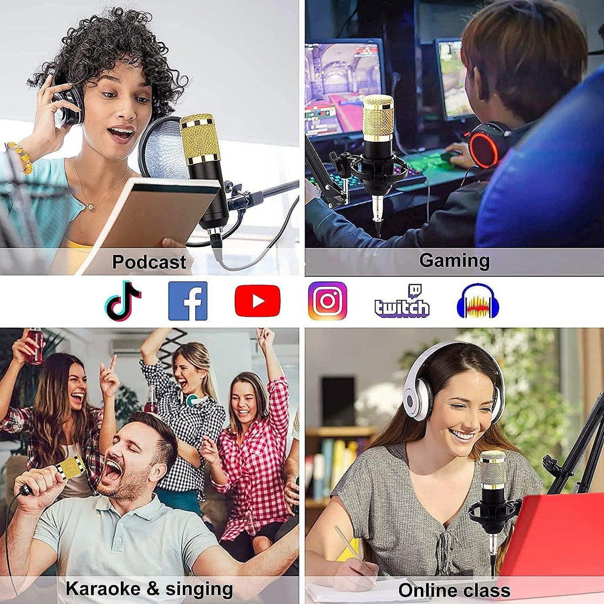 Podcast Equipment Bundle, Condenser Studio Microphone with Sound Card, Pack of 2 H676910