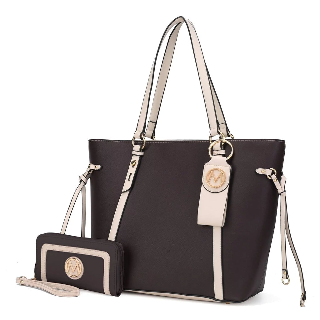 3 Pcs Vegan Leather Tote Bag Wristlet Wallet and Keyring Set J4195