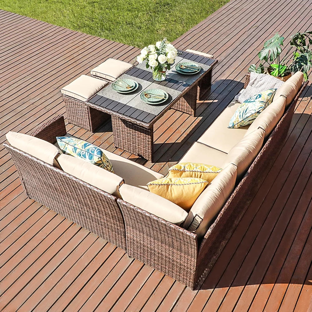 7 Pieces PE Rattan Wicker Patio Sofa Set I839