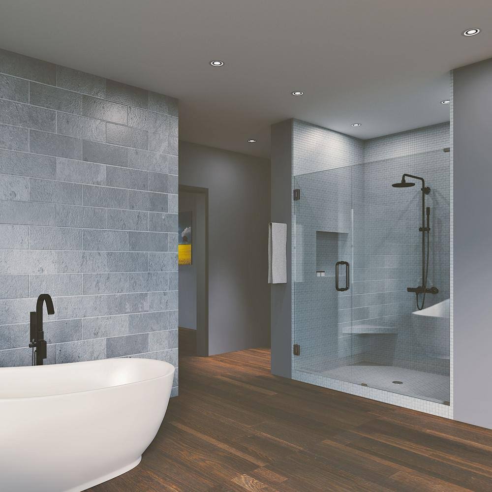 Matte Black Hinged Frameless Shower Door B3857
