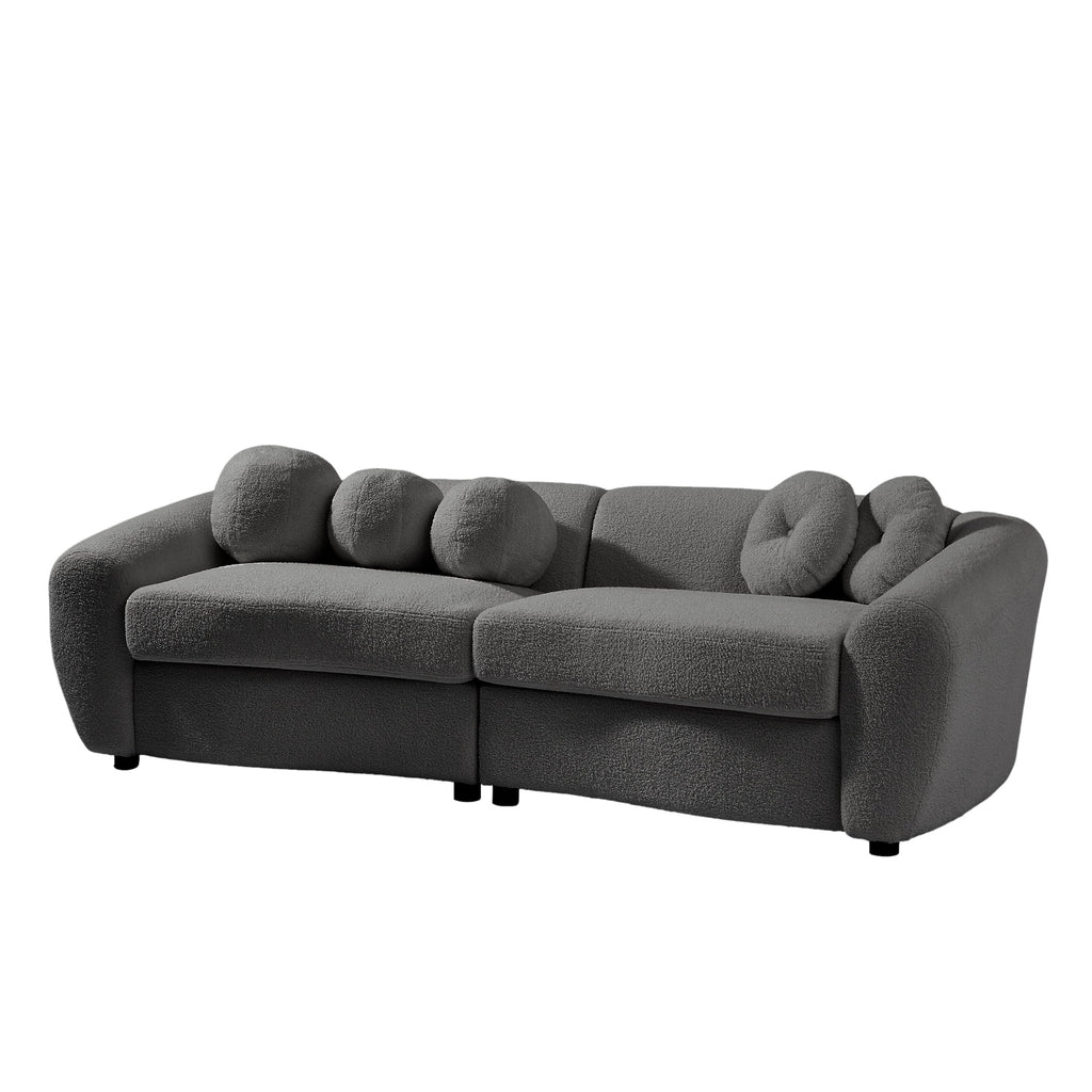 87.7" Gray Teddy Upholstered 3 Seater Sofa with 5 Pillows W780