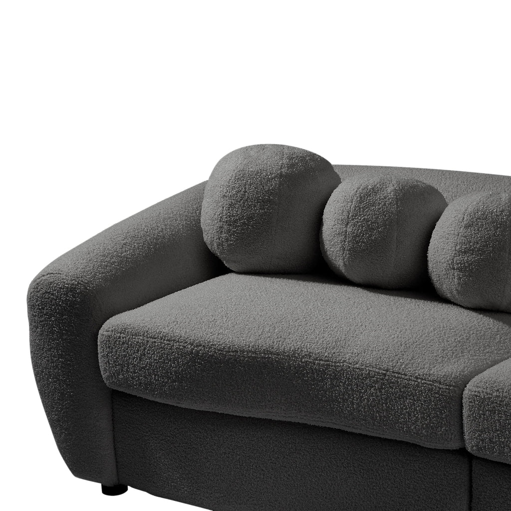 87.7" Gray Teddy Upholstered 3 Seater Sofa with 5 Pillows W780