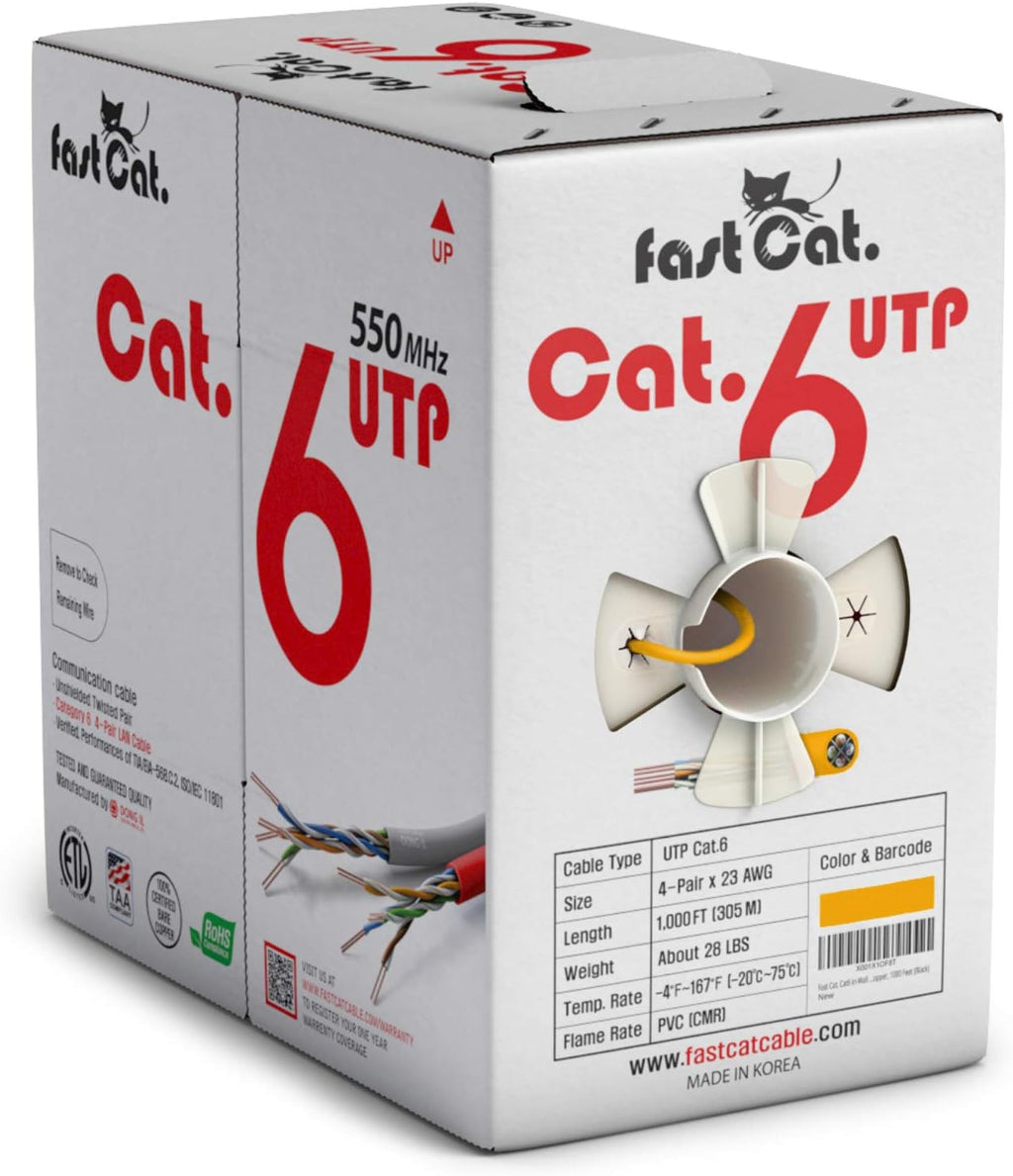 Cat6 Ethernet Cable 1000ft - 23 AWG, CMR, Solid Bare Copper UTP LAN Cable (Purple) V98716
