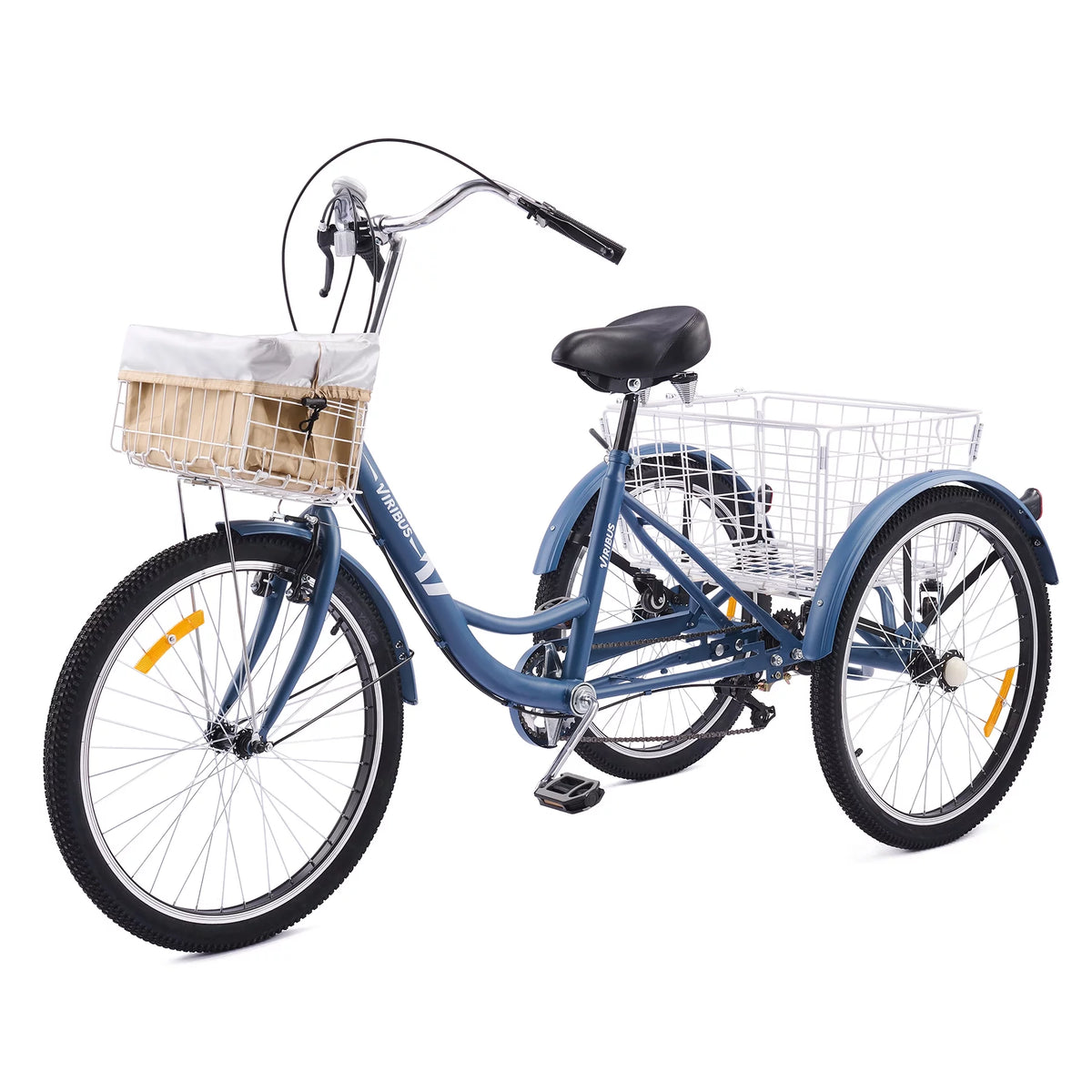 24 Inch 7 Speed Adult Trike with Adjustable Seat and 2 Baskets Matte Gray C14467