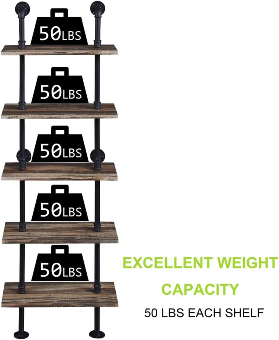 Rustic Industrial 5-Shelf Ladder Bookcase W300531