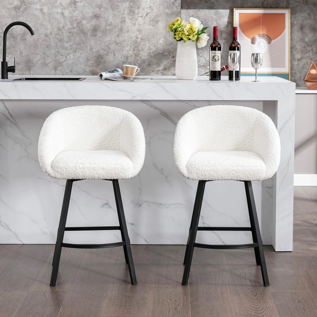 25.6" Sherpa Barrel Swivel Counter Stools Set of 2 White U777