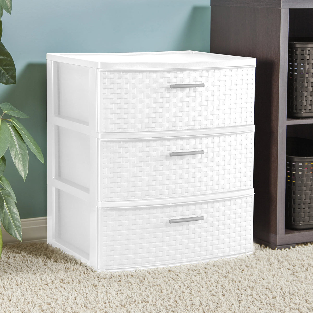 3 Drawer Wide Weave Tower White M3264