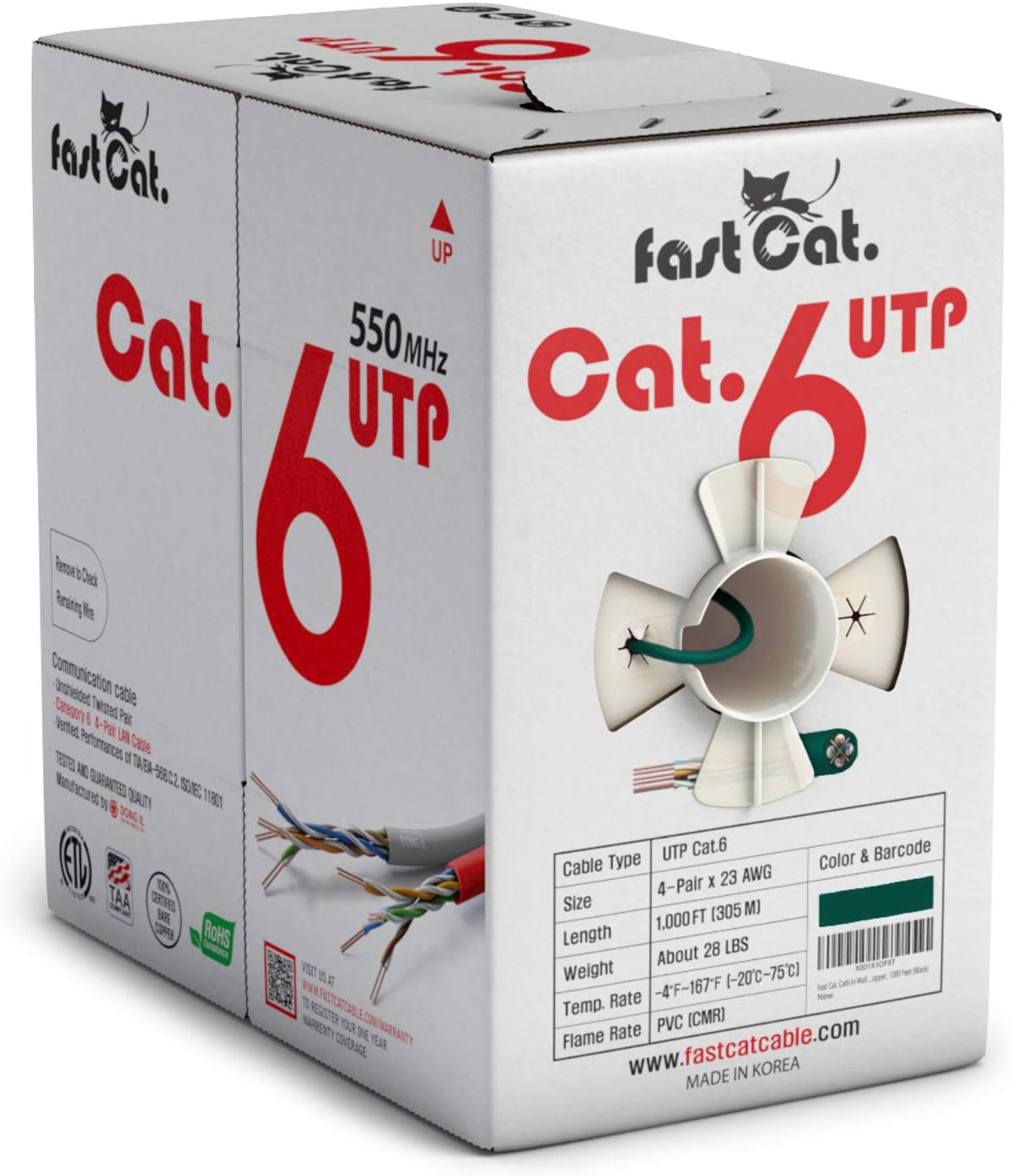Cat6 Ethernet Cable 1000ft - 23 AWG, CMR, Solid Bare Copper UTP LAN Cable (Purple) V98716