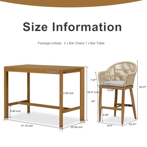 3 Pieces Outdoor Counter Height Bar Stools Set W370325