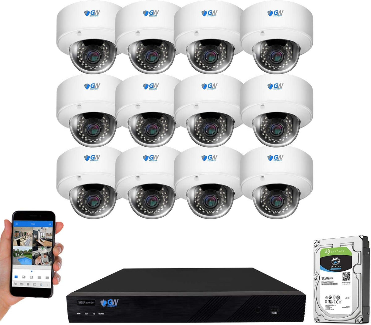 16 Channel 4K NVR 5MP Security Camera System with 12 Dome PoE Cameras and 4TB Hard Drive E469533