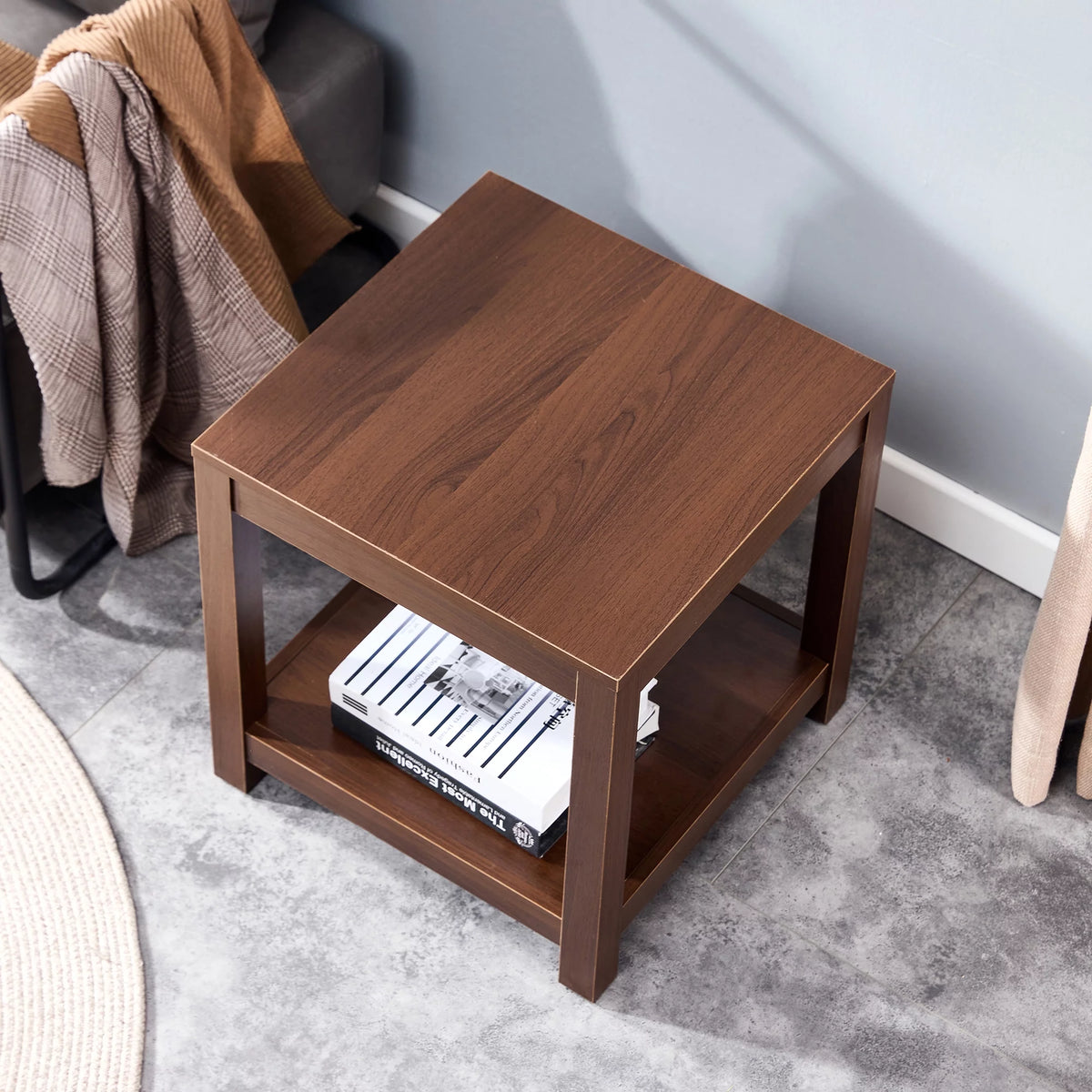 Brown 2-Tier Side Table with Storage Shelf D2120