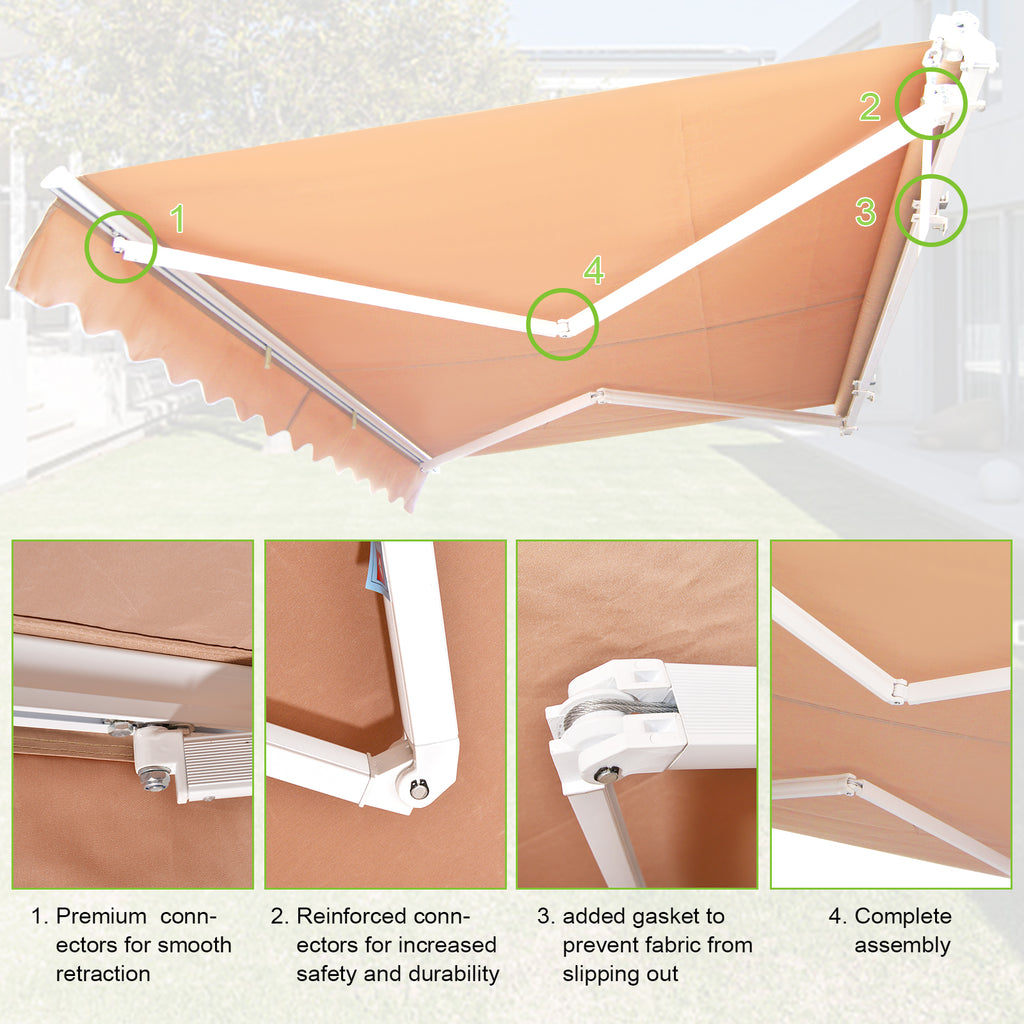 Retractable Patio Awning 6.5’x8.2’ Sun Shade with Manual Crank Handle, Tan L698886