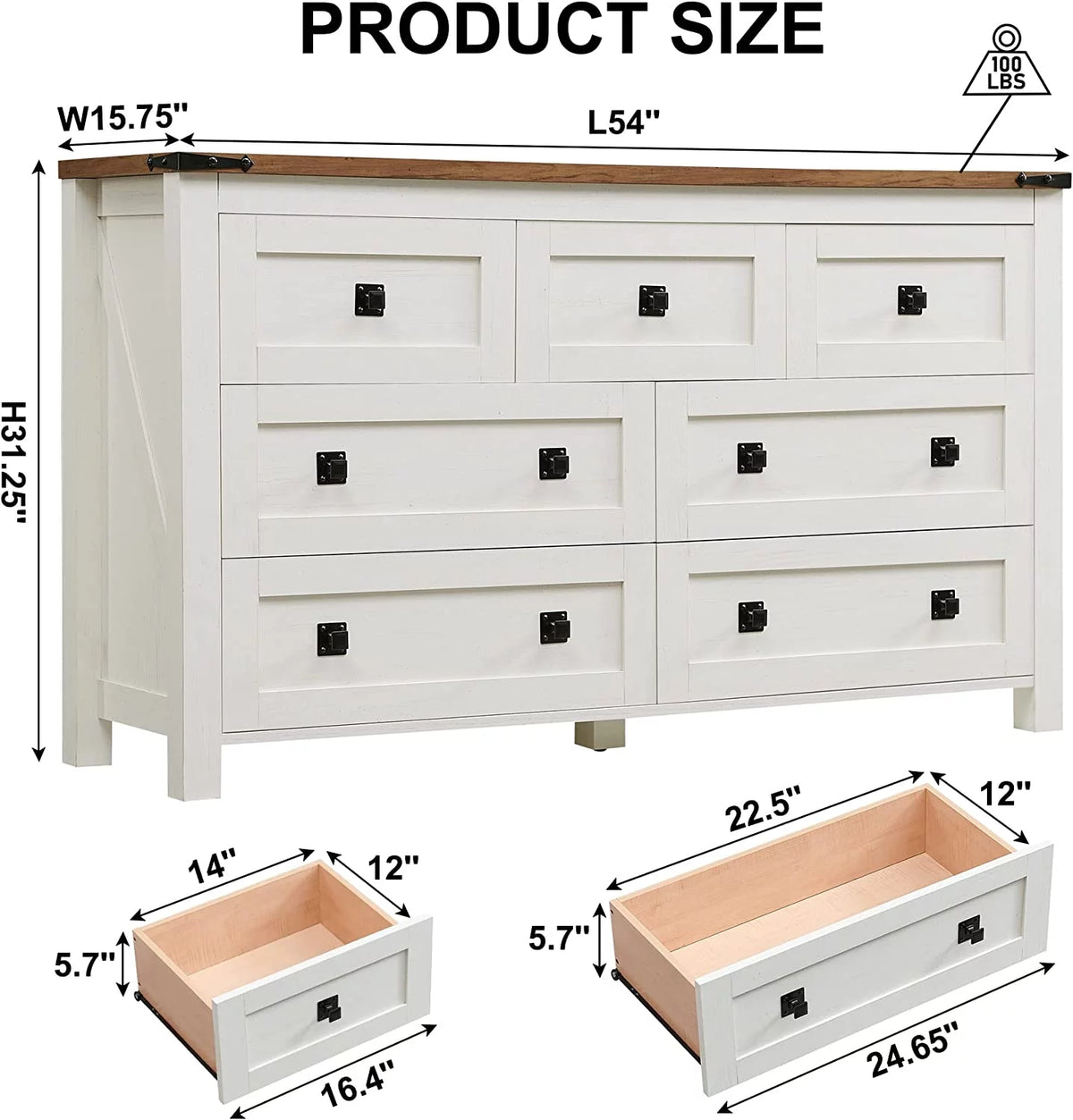 Light Rustic Oak 7 Drawer Dresser Storage Cabinet U14697