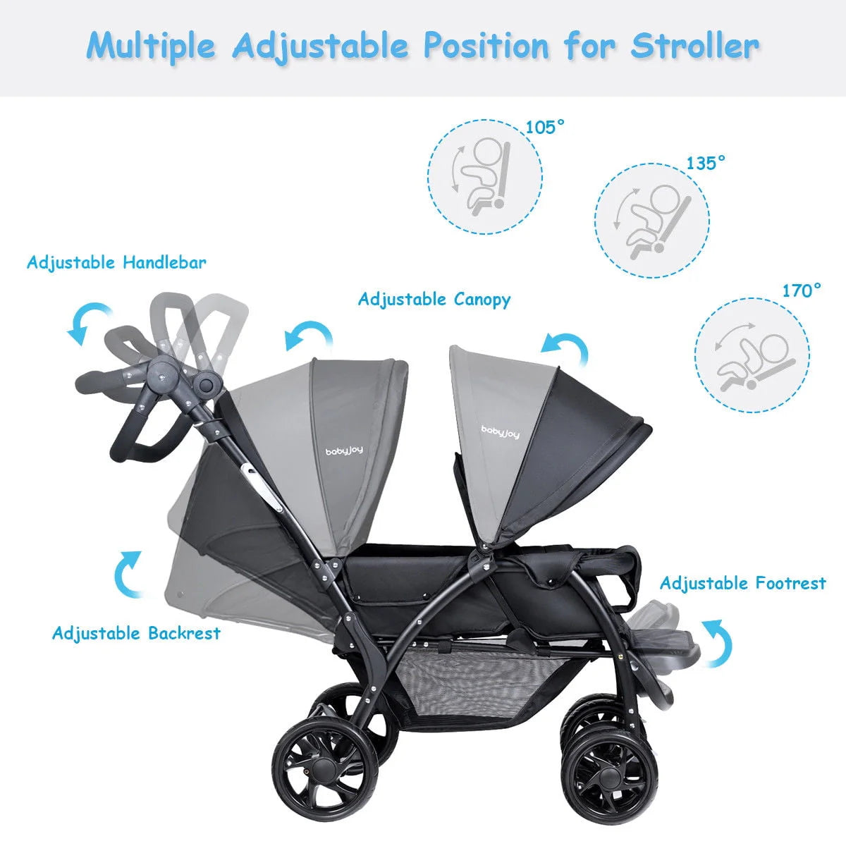 Foldable Lightweight Double Stroller Black T89124
