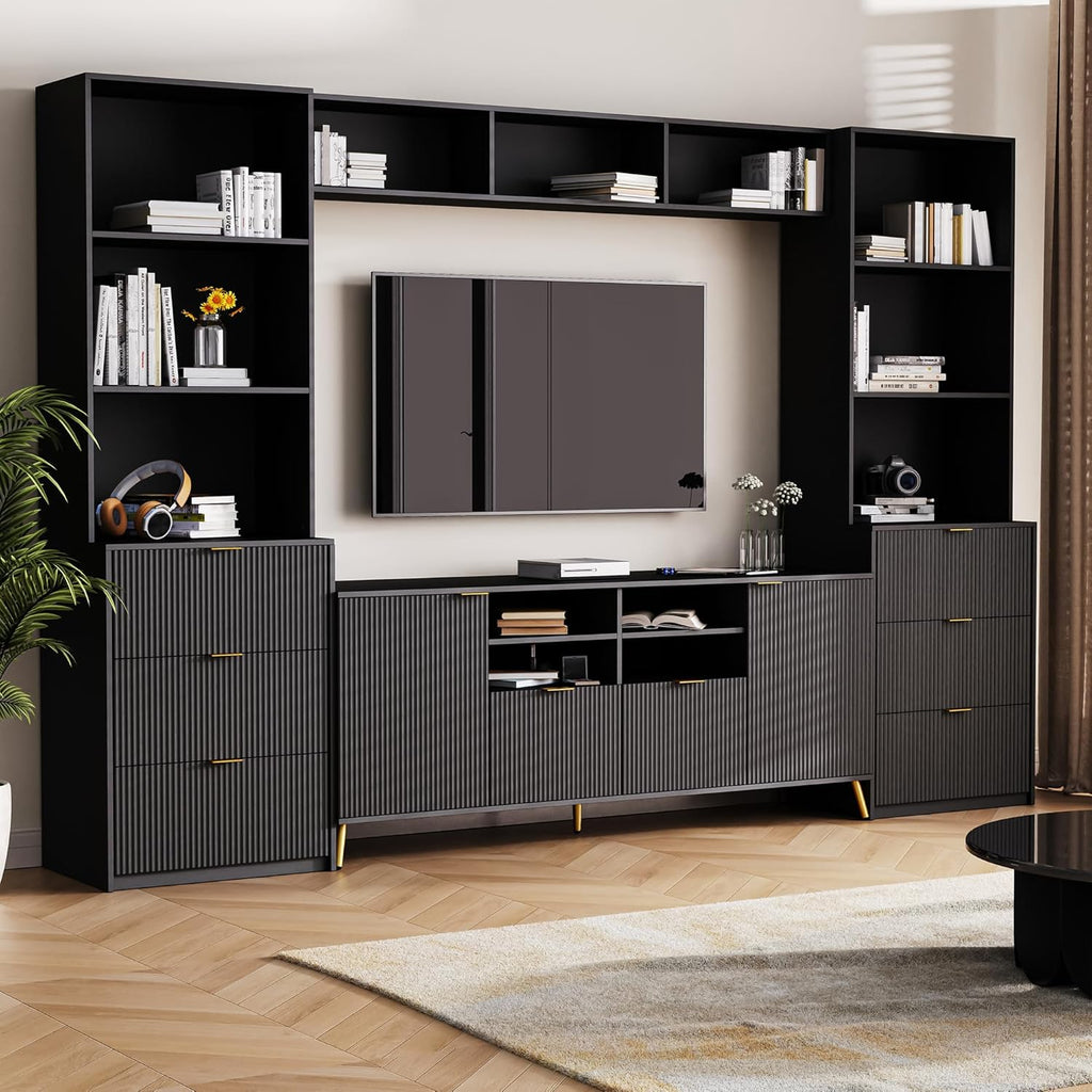 Black 4-Piece TV Stand with 13 Shelves, 8 Drawers and 2 Cabinets D967291