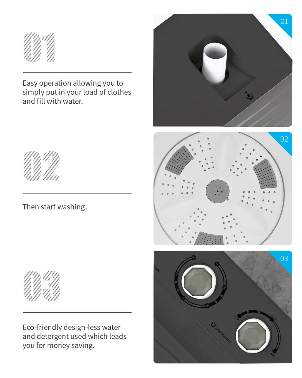 Semi-automatic Twin Tub Washing Machine, 26Lbs, White & Grey D201