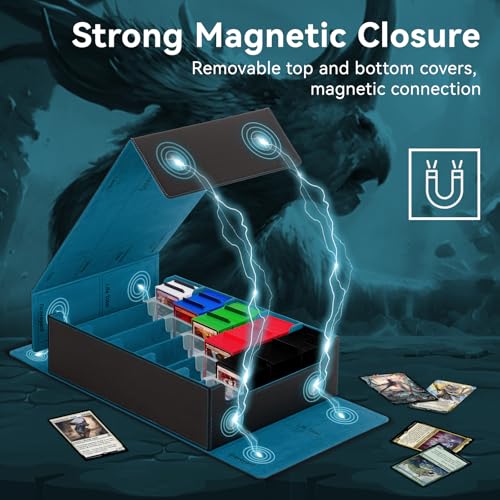Trading Card Storage Box with Dividers, Leather Magnetic Closure, Black/Red Q890516