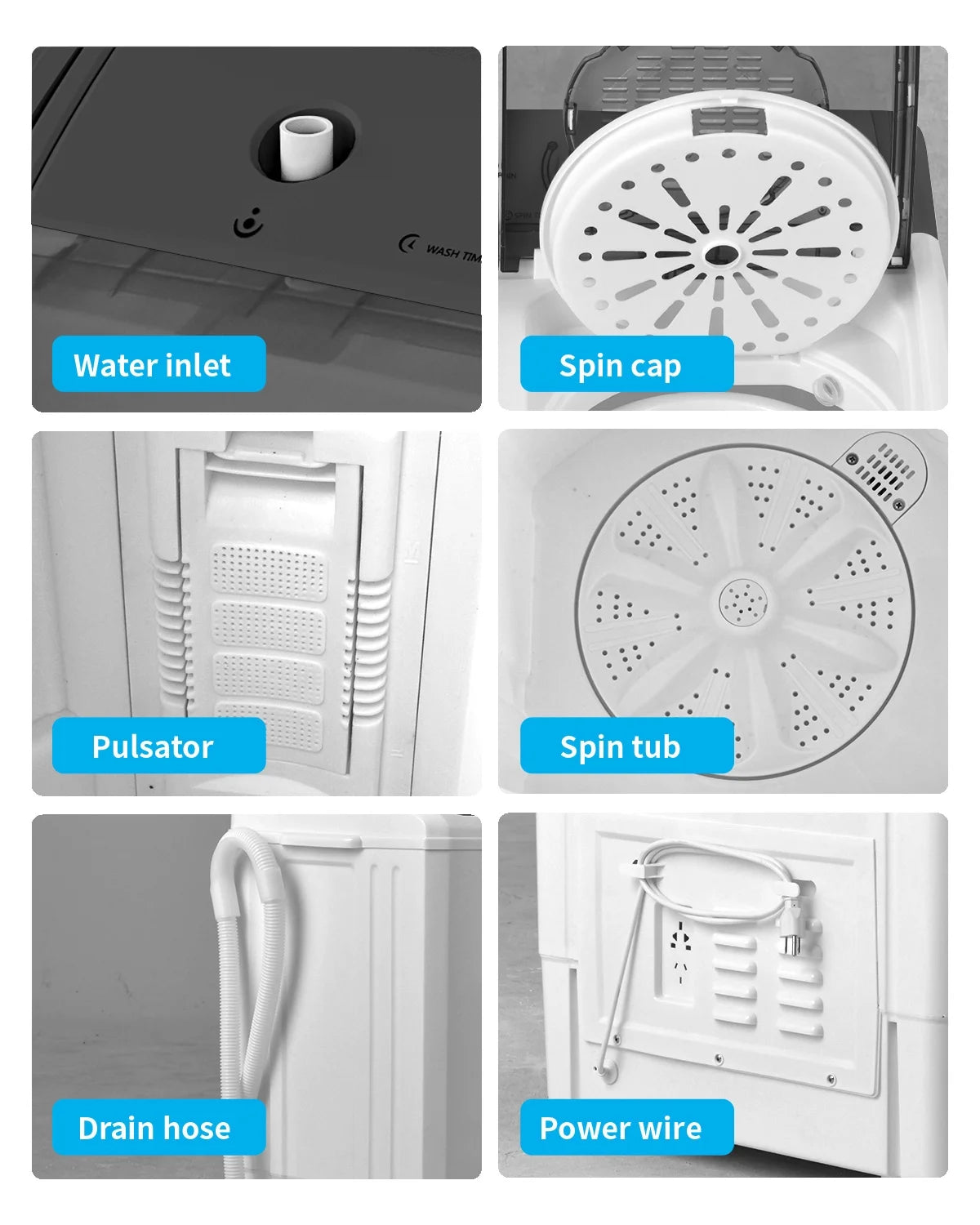 Semi-automatic Twin Tub Washing Machine, 26Lbs, White & Grey D201