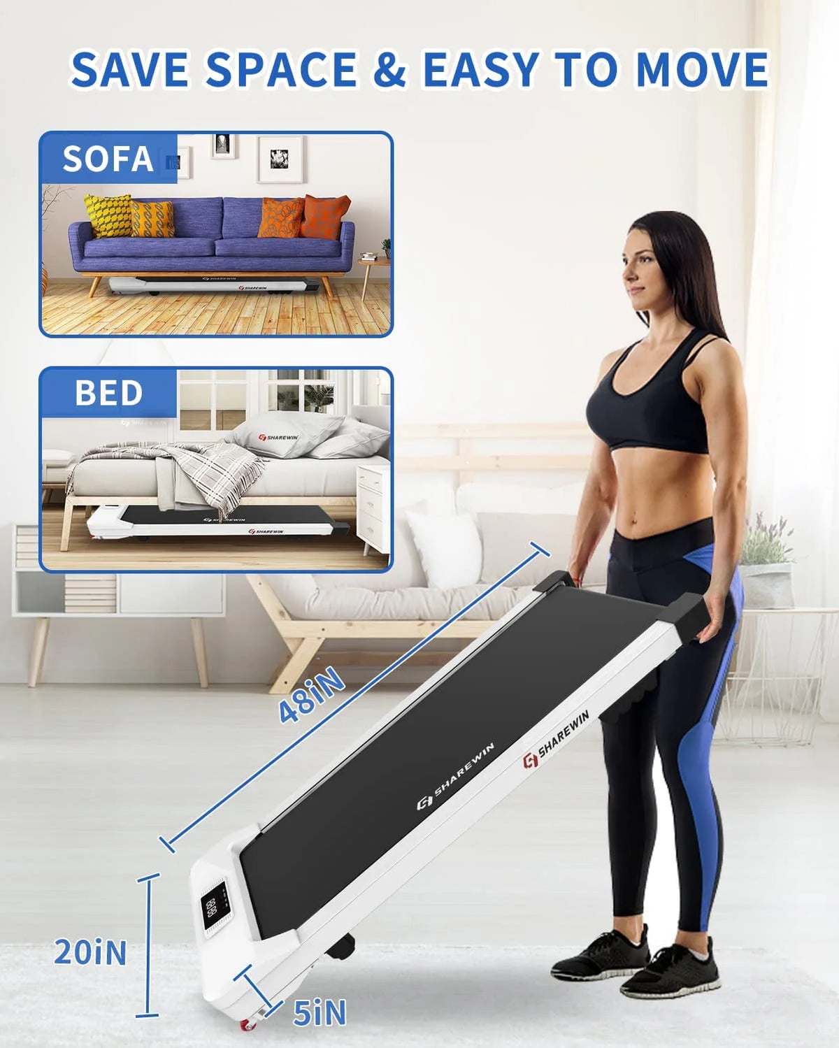 Under Desk Treadmill 300 lb Capacity White V5501