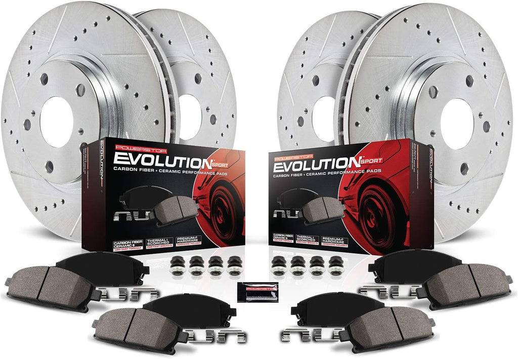 Front and Rear Carbon Fiber Brake Pads with Drilled & Slotted Brake Rotors Kit R22160
