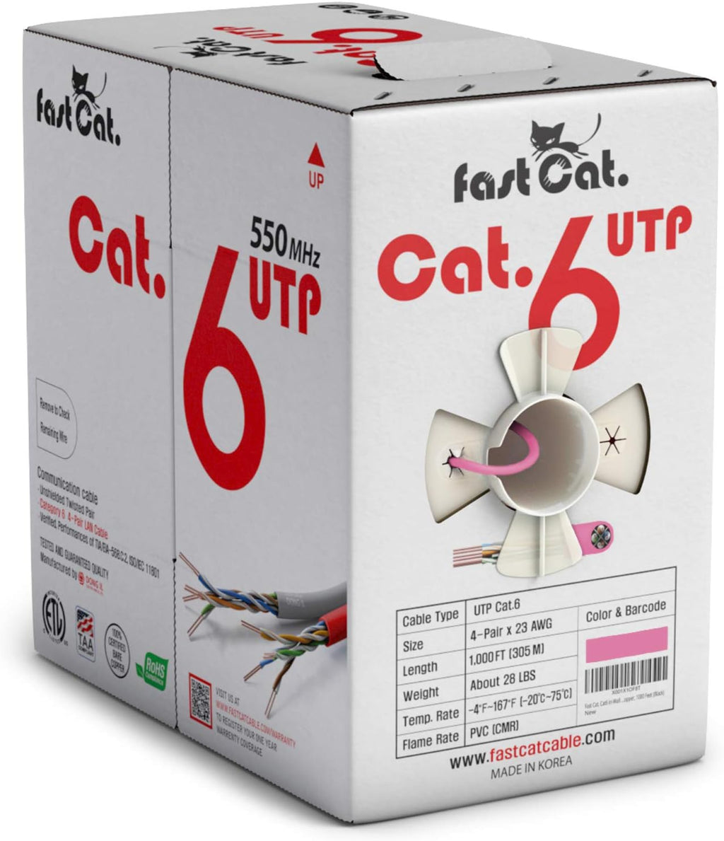 Cat6 Ethernet Cable 1000ft - 23 AWG, CMR, Solid Bare Copper UTP LAN Cable (Purple) V98716