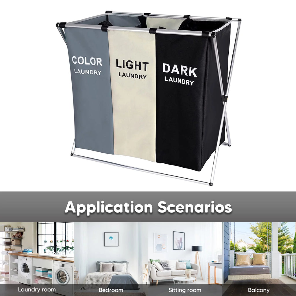 145L Large 3 Section Laundry Basket with Wheels and 3 Removable Bags T66831