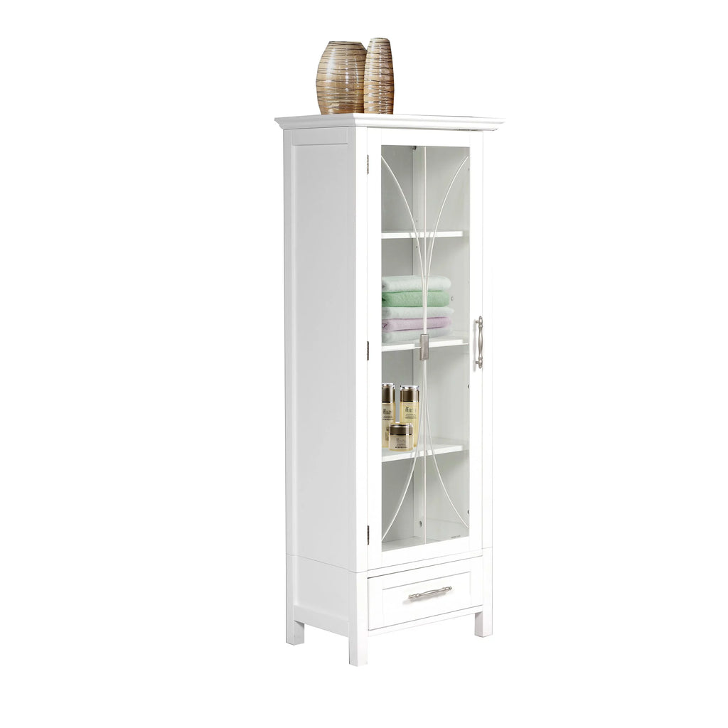 White Wooden Linen Cabinet with Drawer E286108