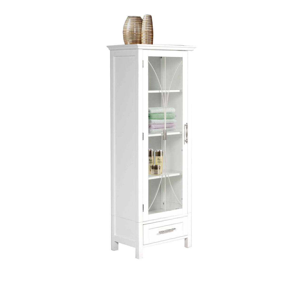 White Wooden Linen Cabinet with Drawer E286108