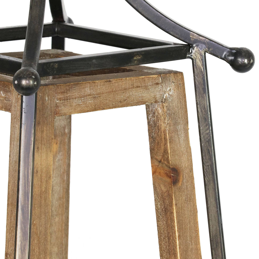 Antiqued Wood and Metal Tented Candle Lantern with LED Candle, 20.5 Inches, Natural, Beige K694950